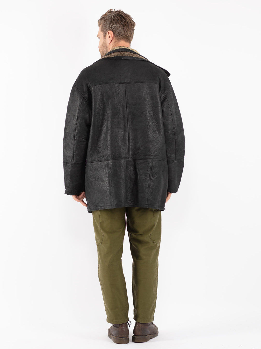 Vintage 90's Men Sheepskin Coat in Black