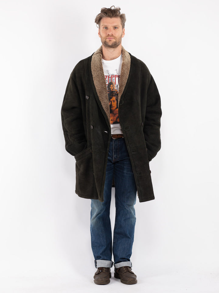 Vintage 90's Men Sheepskin Coat in Black