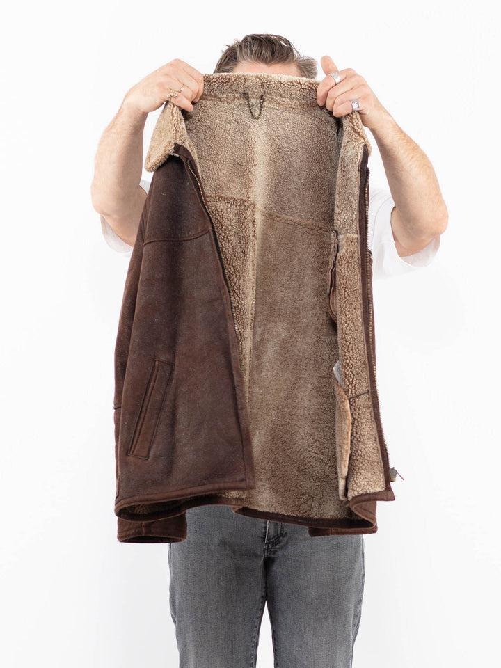 Vintage 90's Men Sheepskin Jacket in BrownZ1940