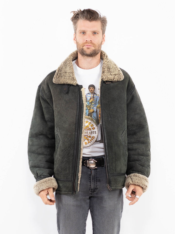 Vintage 90's Men Sheepskin Jacket in GrayZ1964