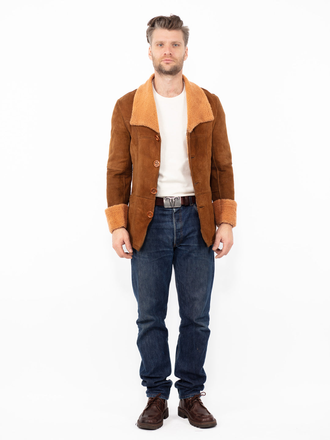 Vintage 90's Men Sheepskin Jacket in BrownZ2568