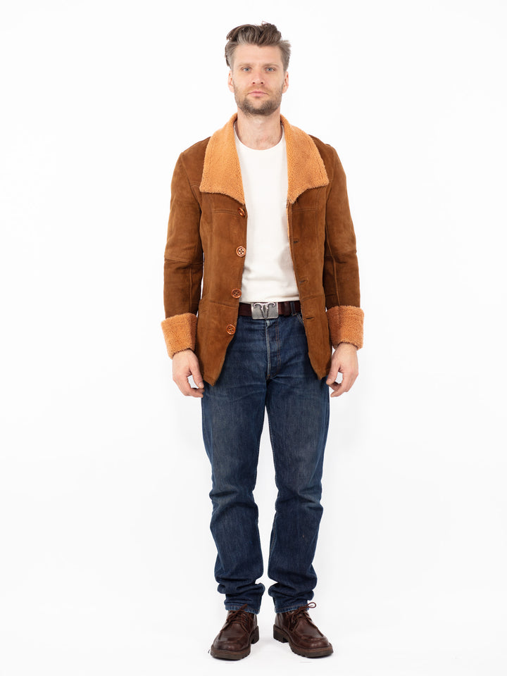 Vintage 90's Men Sheepskin Jacket in BrownZ2568