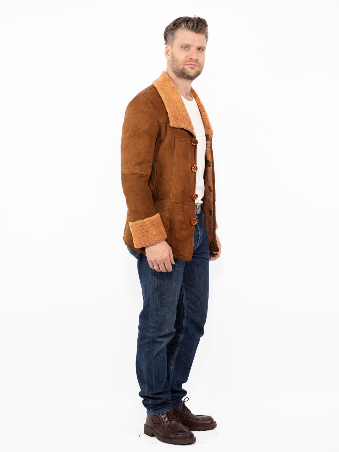 Vintage 90's Men Sheepskin Jacket in BrownZ2568
