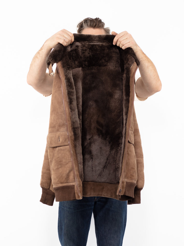 Vintage 90's Men Sheepskin Jacket in Brown