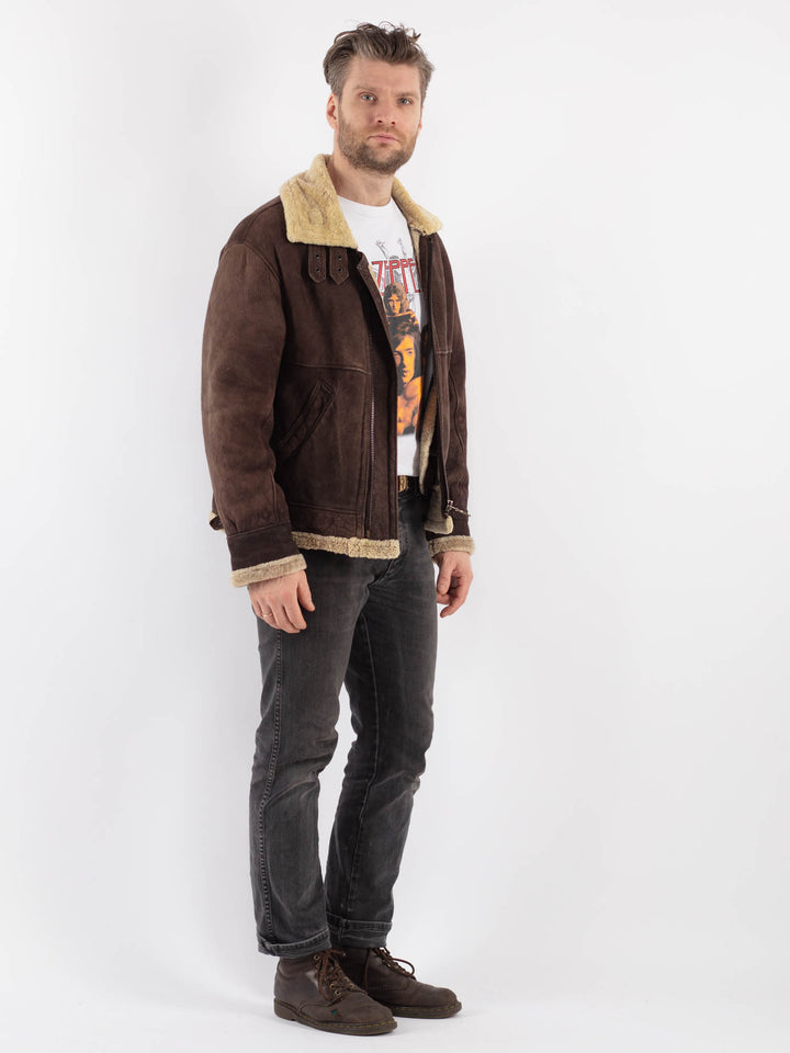 Vintage 90's Men Sheepskin Jacket in BrownZ648