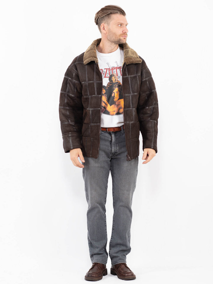 Vintage 90's Men Sheepskin Jacket in BrownZ2136