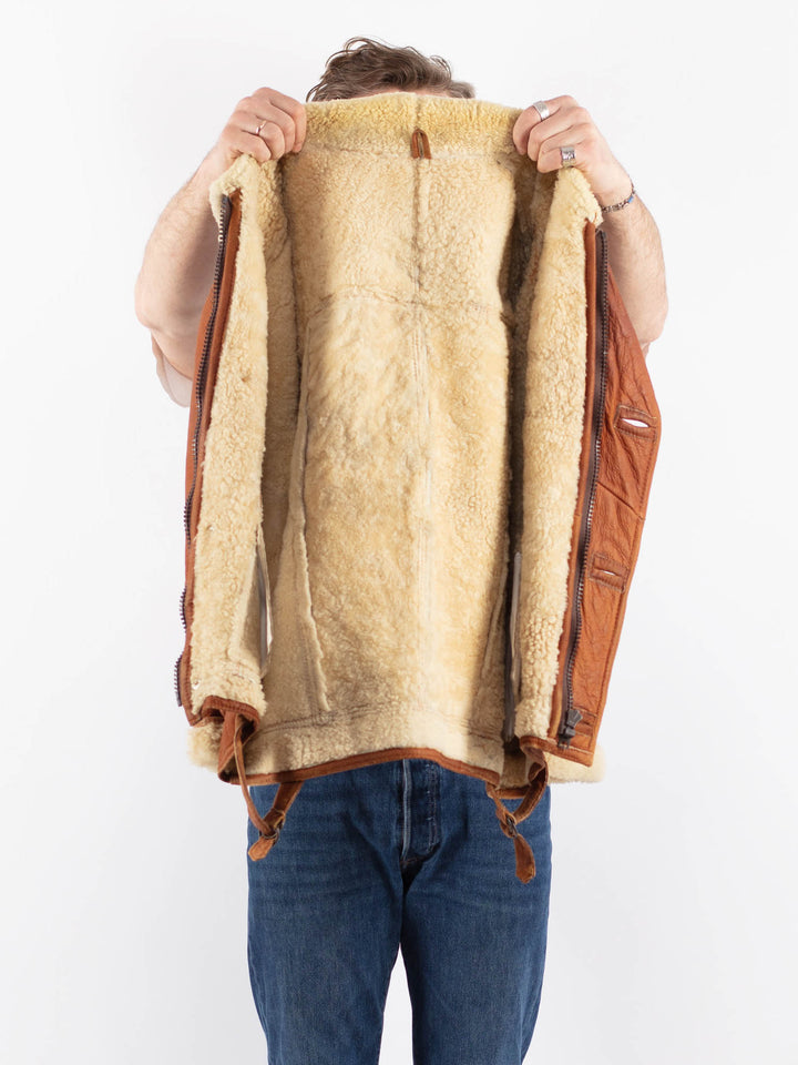 Vintage 90's Men Sheepskin Jacket in BrownZ1563