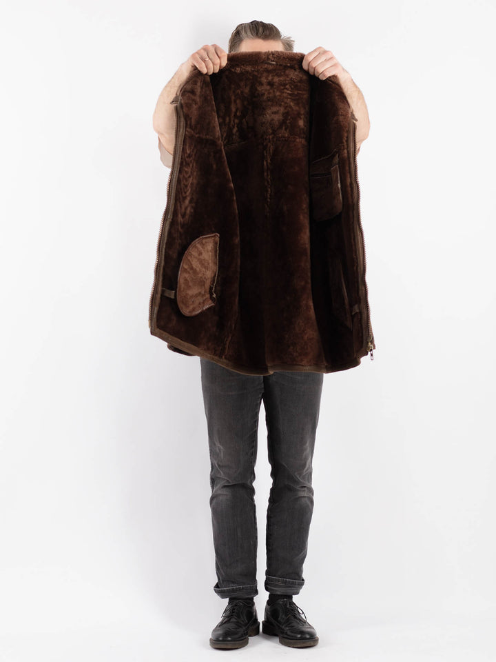 Vintage 90's Men Sheepskin Jacket in Brown