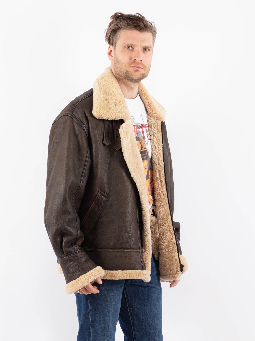 Vintage 90's Men Sheepskin Jacket in BrownZ1568