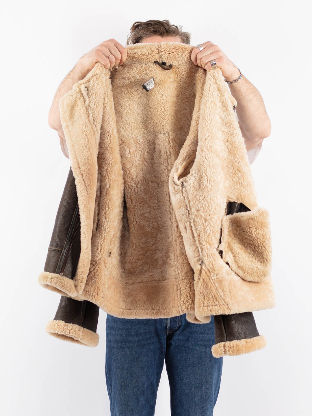 Vintage 90's Men Sheepskin Jacket in BrownZ1568