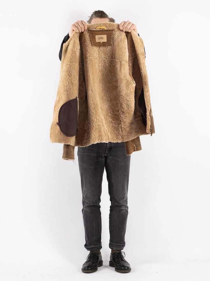 Vintage 90's Men Sheepskin Jacket in Beige