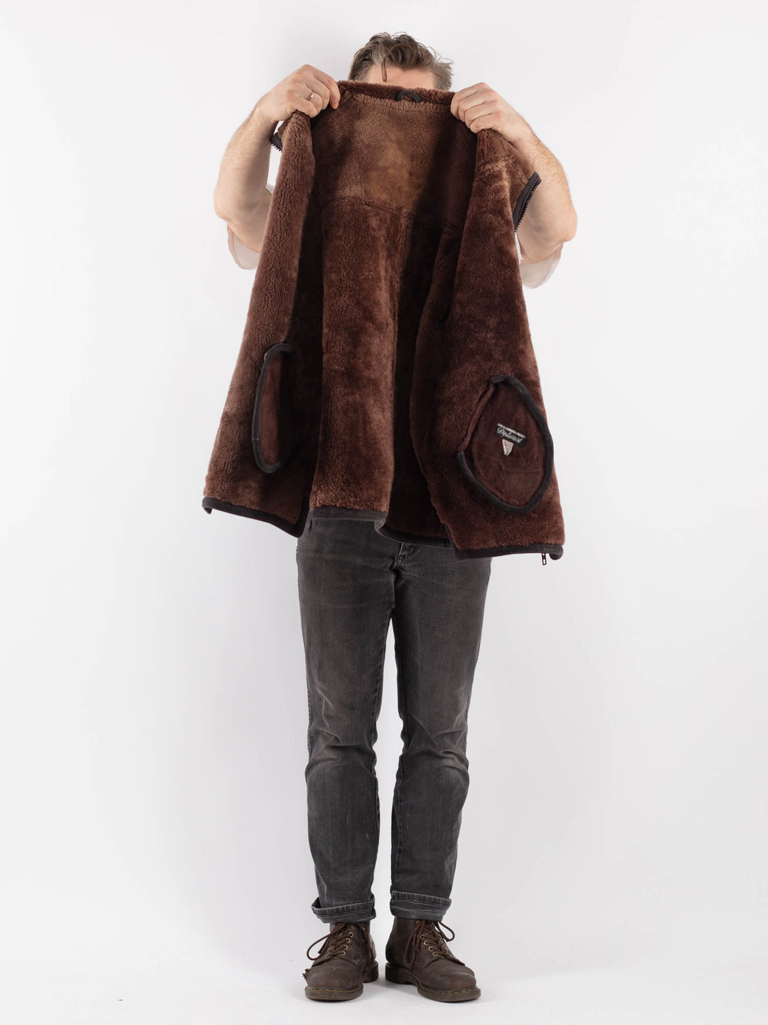 Vintage 90's Men Sheepskin Jacket in GrayZ593