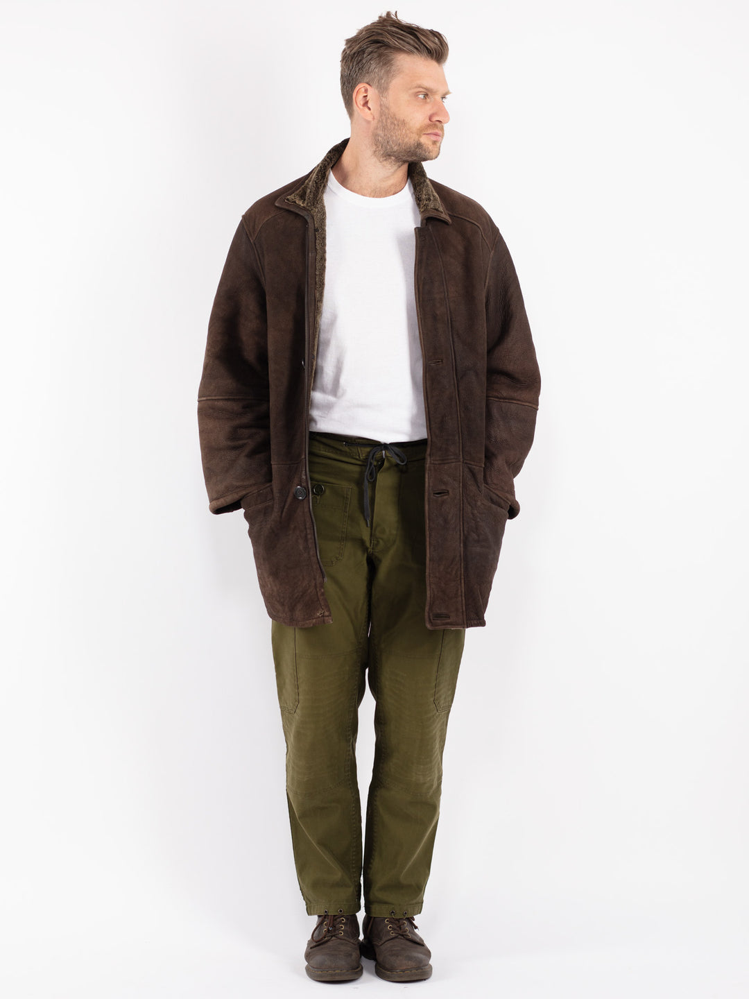 Vintage 90's Men Sheepskin Coat in Brown