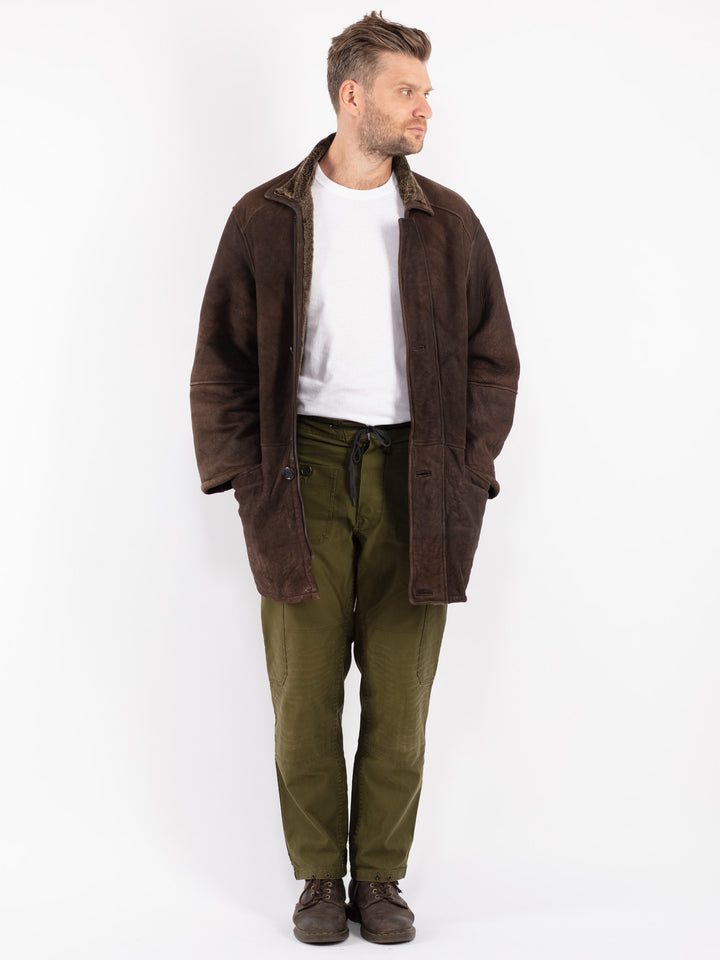 Vintage 90's Men Sheepskin Coat in Brown