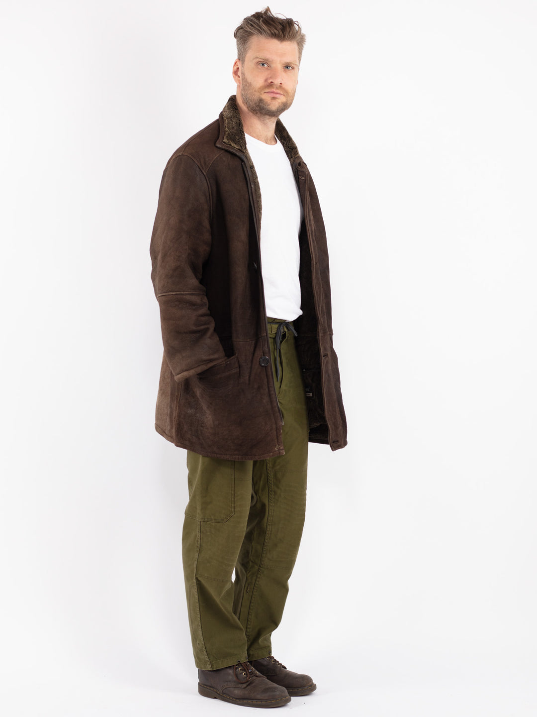 Vintage 90's Men Sheepskin Coat in Brown