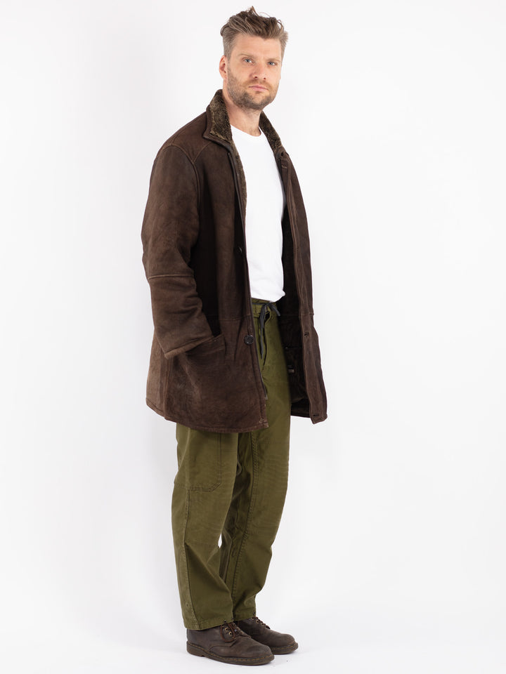 Vintage 90's Men Sheepskin Coat in Brown