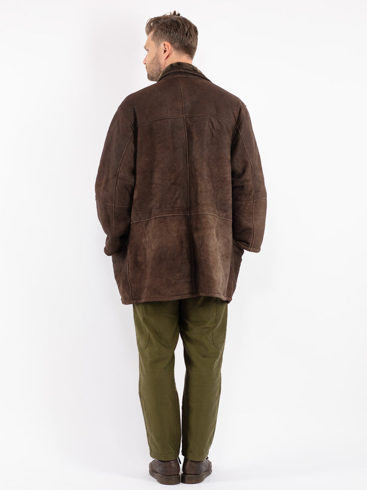 Vintage 90's Men Sheepskin Coat in Brown