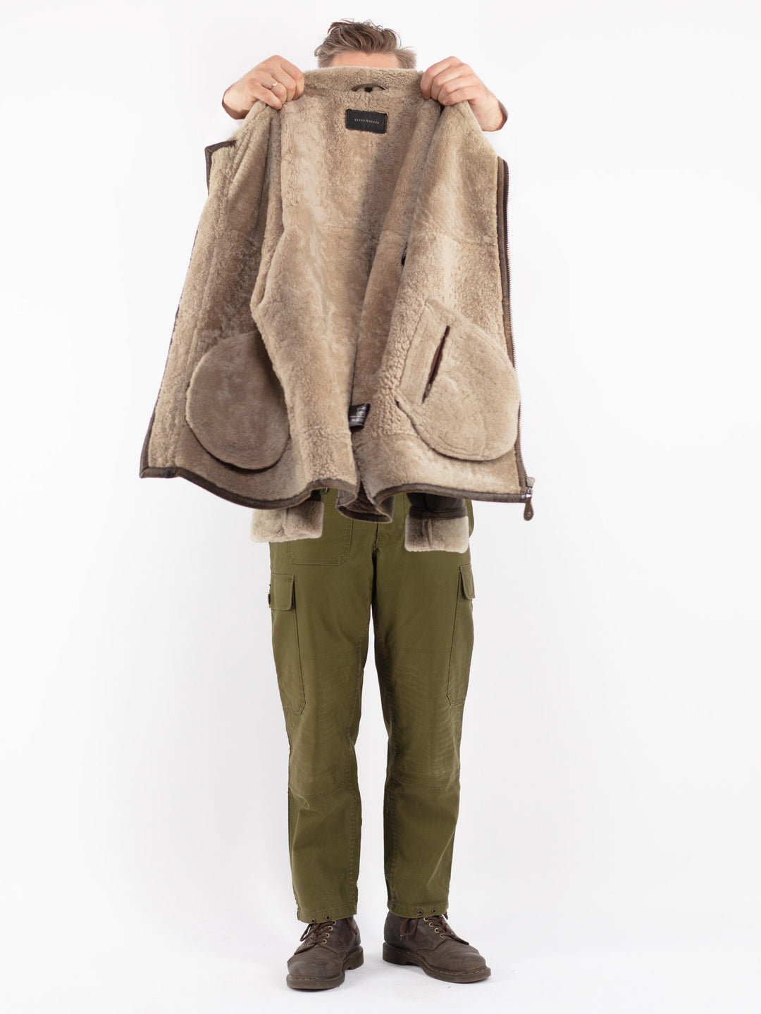 Vintage 90's Men Sheepskin Jacket in Brown