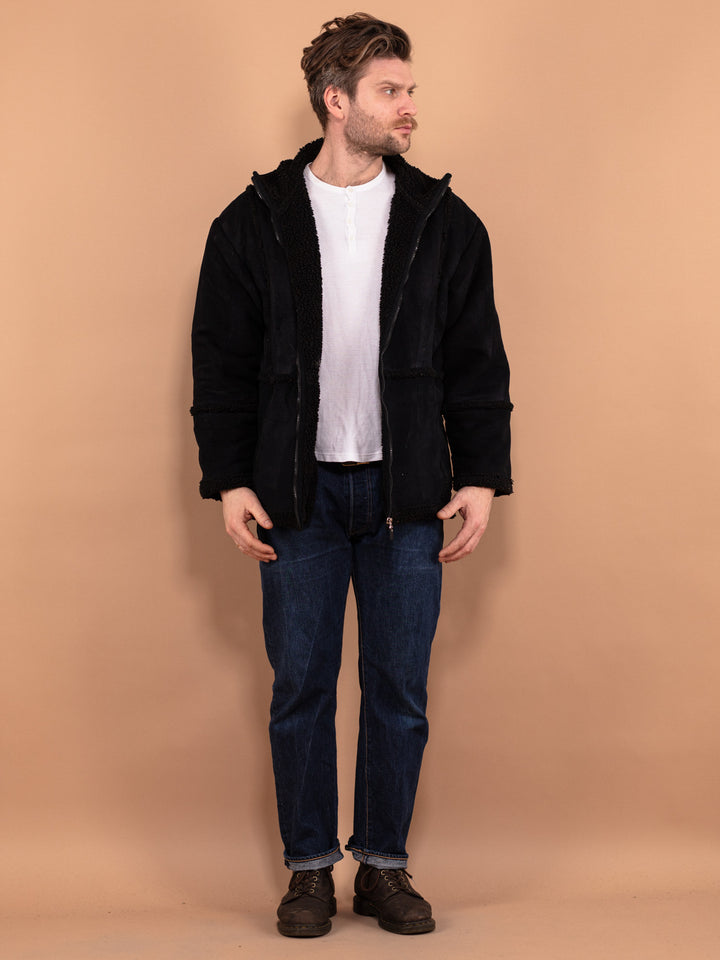 Vintage 90's Men Sherpa Bomber Jacket in Black - NorthernGrip