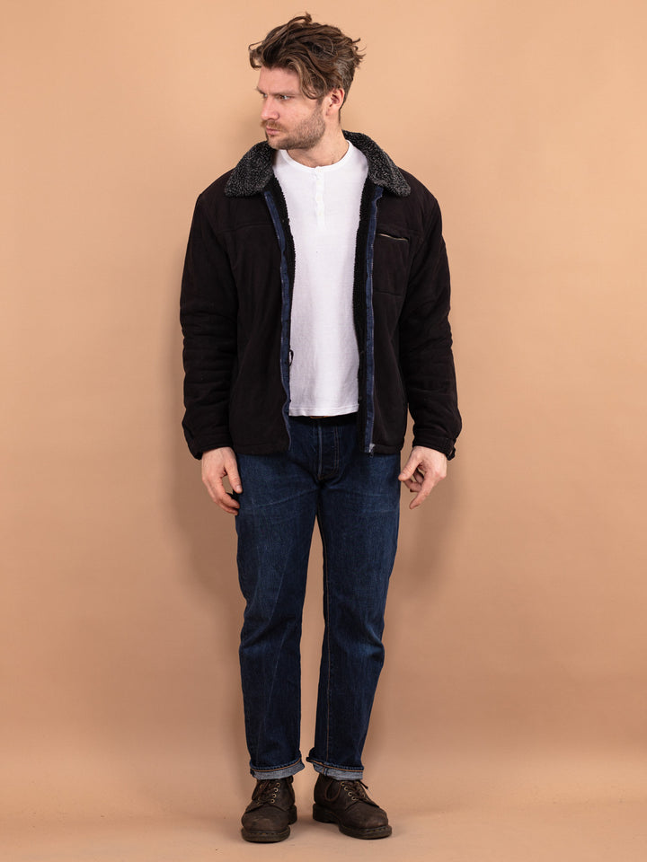Vintage 90's Men Sherpa Bomber Jacket in Black - NorthernGrip