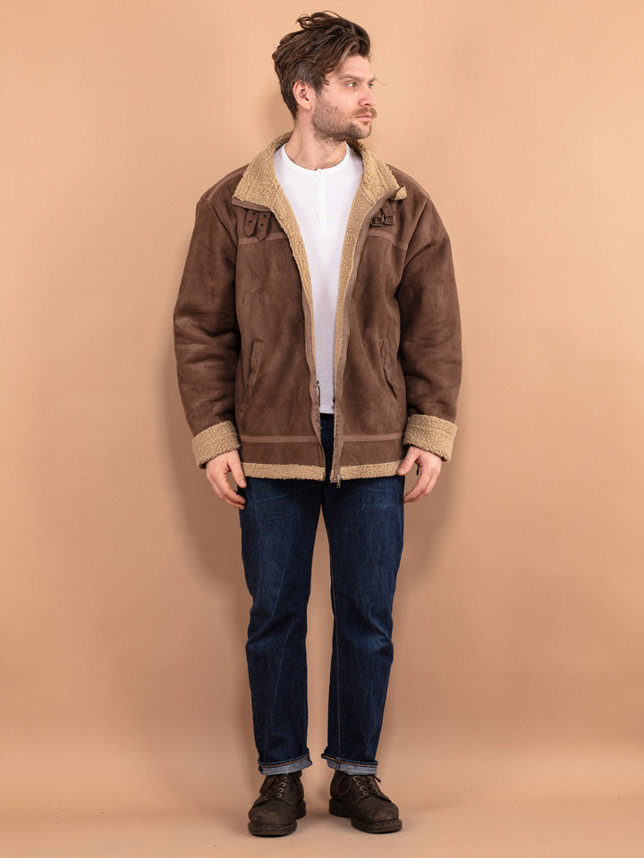 Vintage 90's Men Sherpa Bomber Jacket in Brown - NorthernGrip