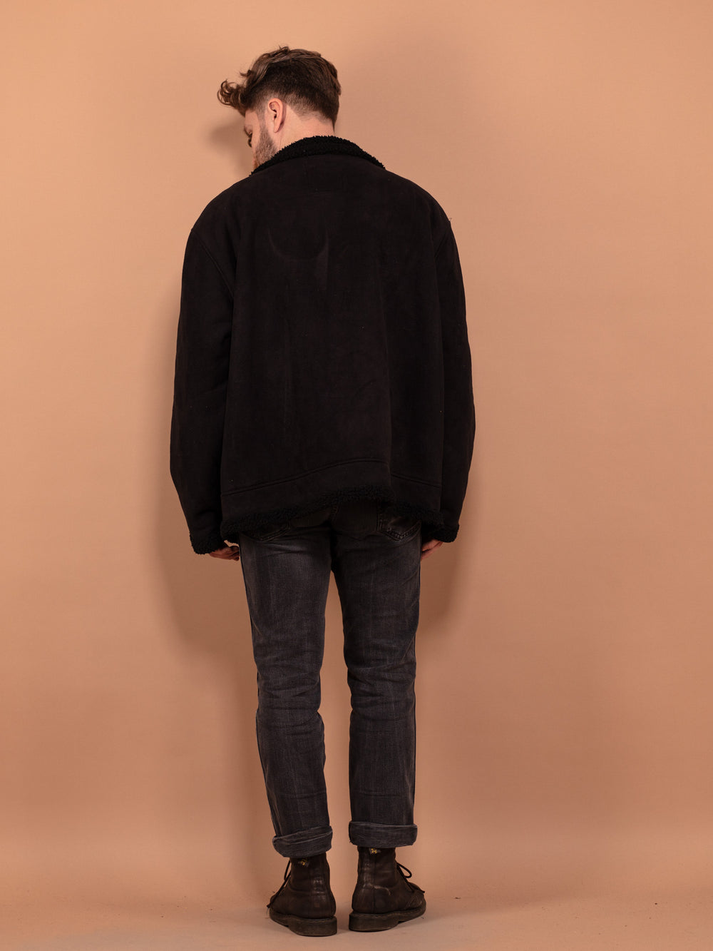 Vintage 90's Men Sherpa Bomber Jacket in Black - NorthernGrip