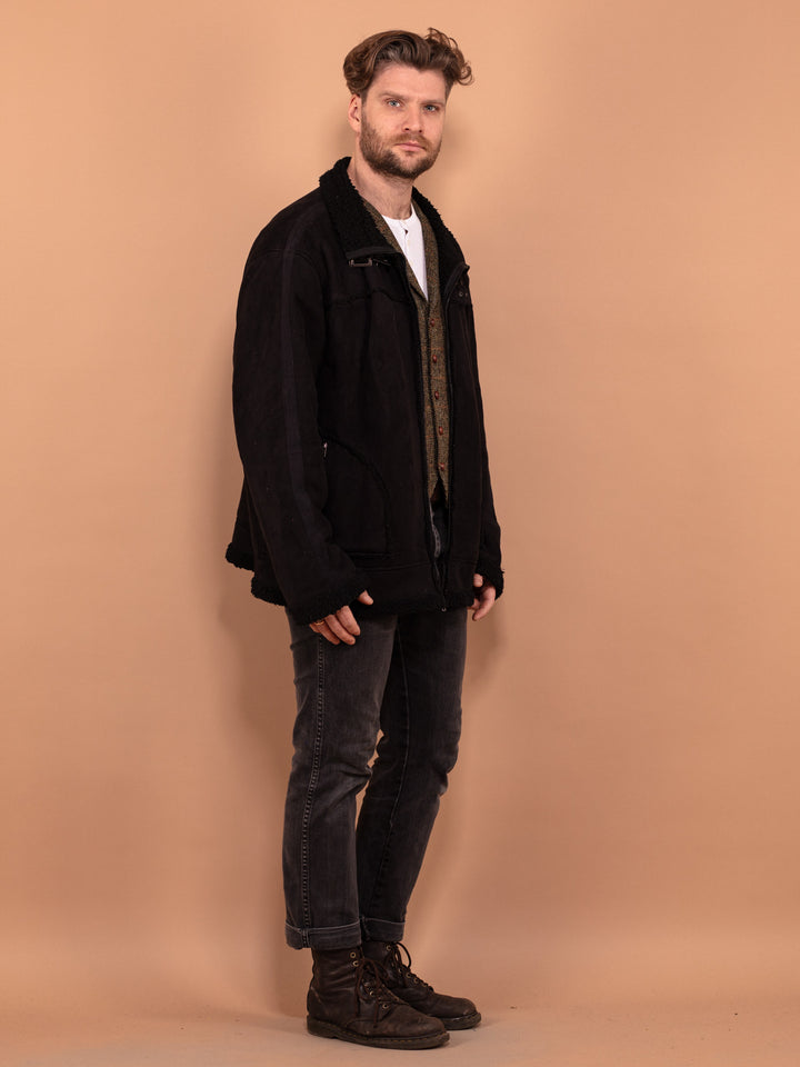 Vintage 90's Men Sherpa Bomber Jacket in Black - NorthernGrip
