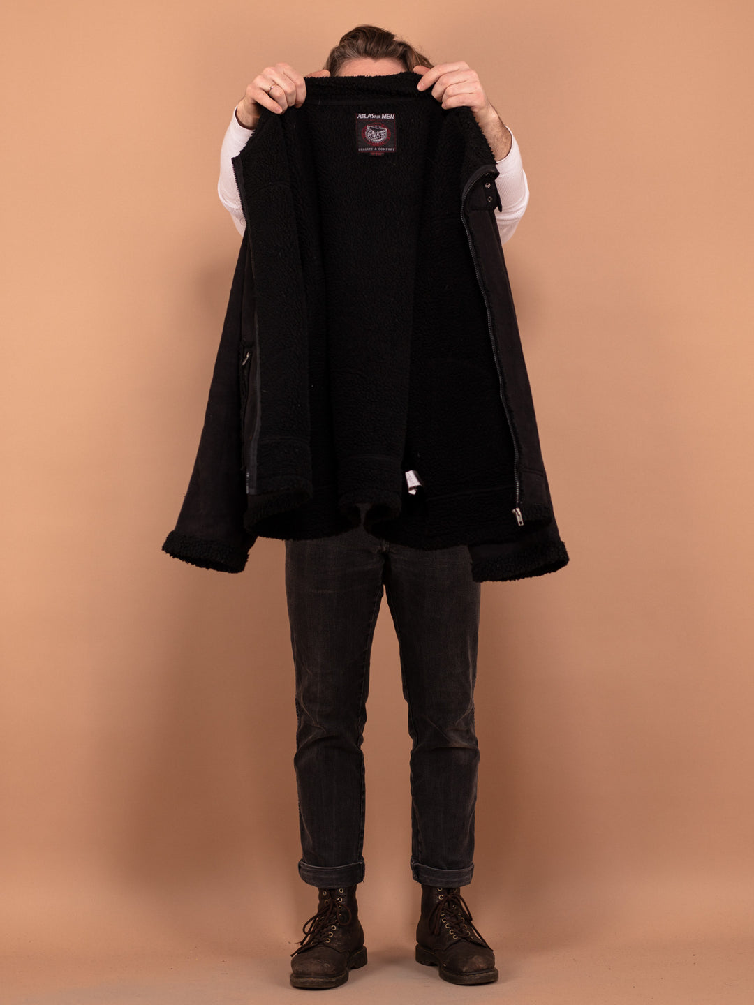 Vintage 90's Men Sherpa Bomber Jacket in Black - NorthernGrip