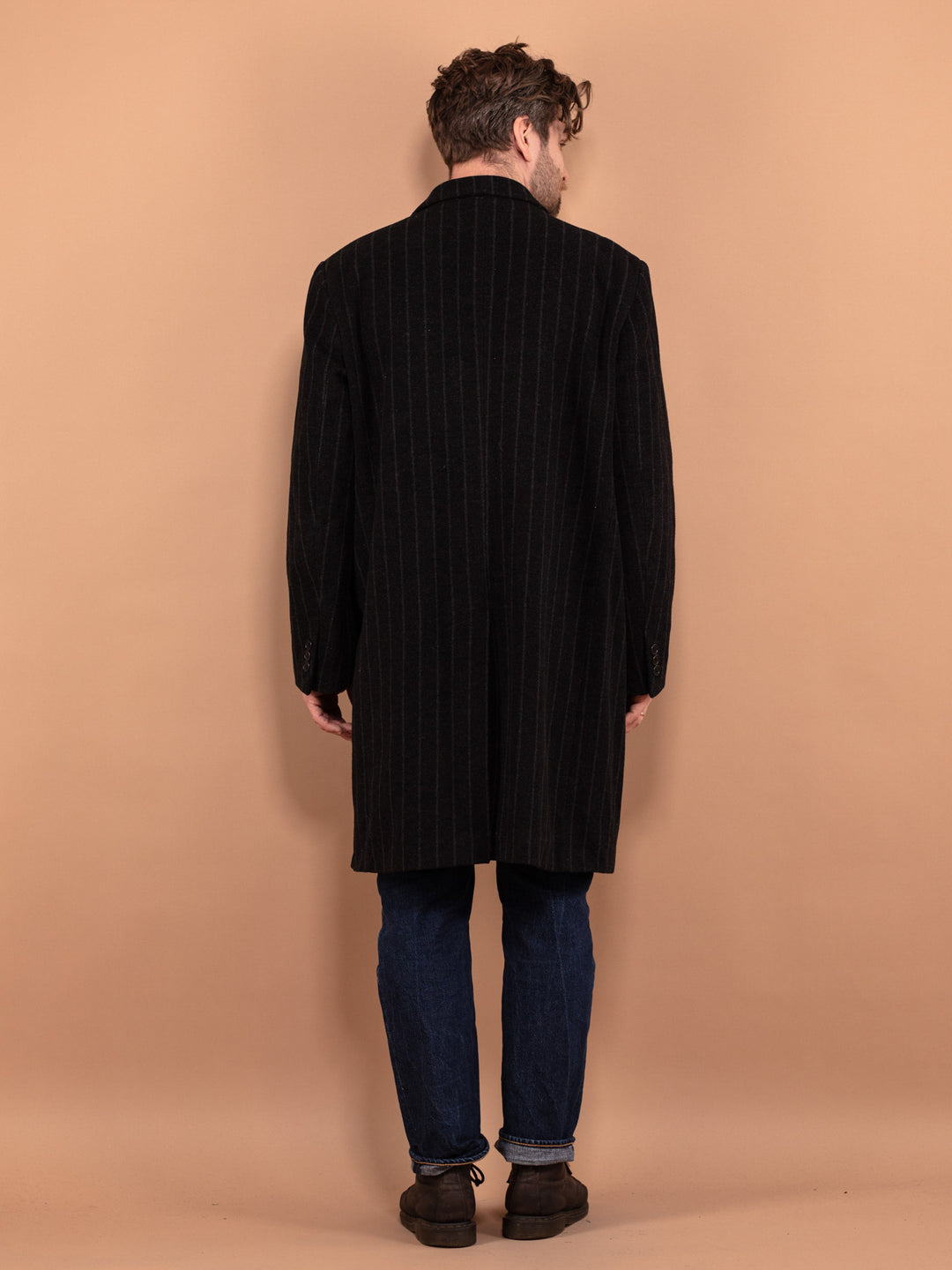 Vintage 90's Men Striped Wool Blend Coat in Gray - NorthernGrip