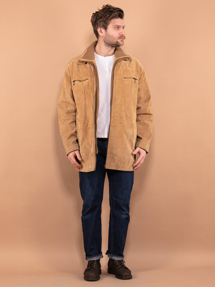Vintage 90's Men Suede Coat in Beige - NorthernGrip