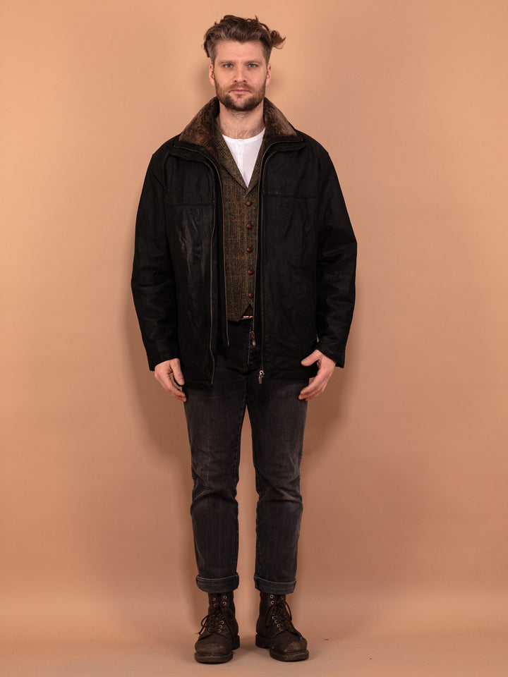 Vintage 90's Men Suede Leather Jacket in Black - NorthernGrip