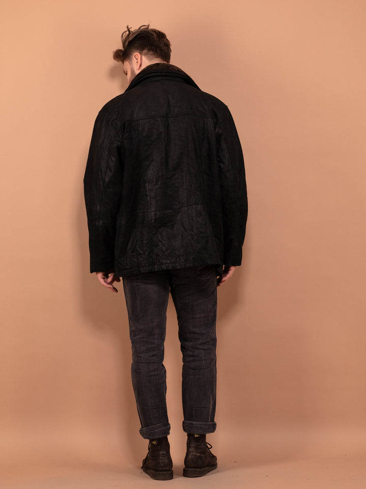 Vintage 90's Men Suede Leather Jacket in Black - NorthernGrip