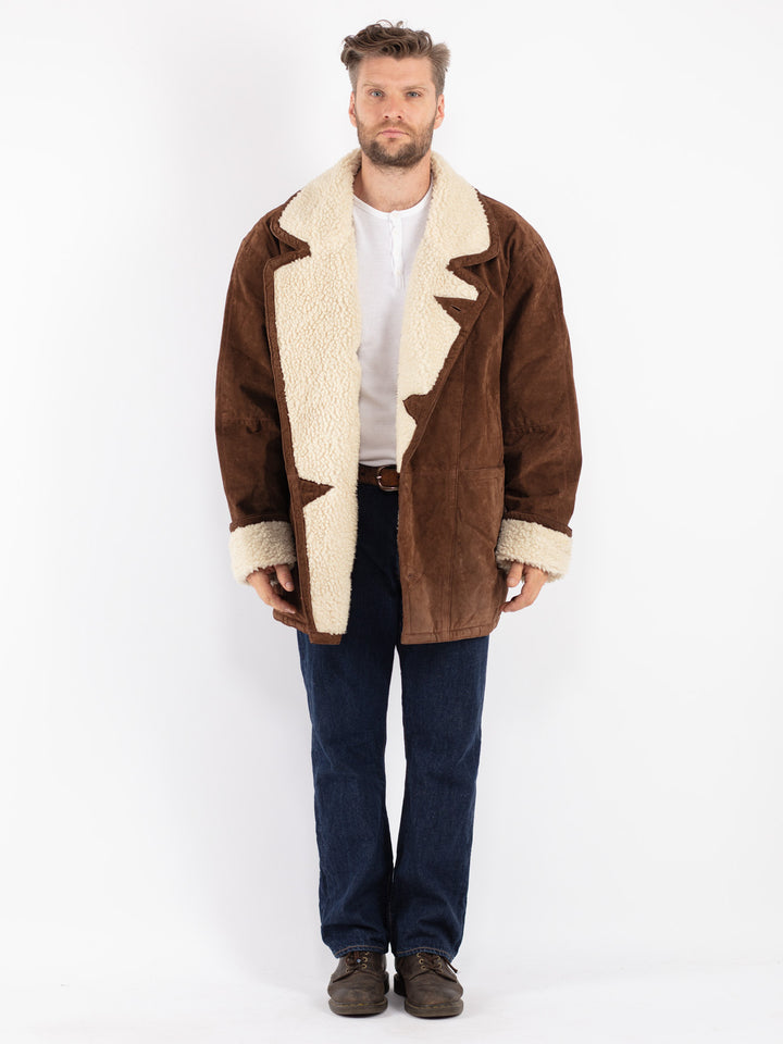 Vintage 90's Men Suede Sherpa Coat in Brown