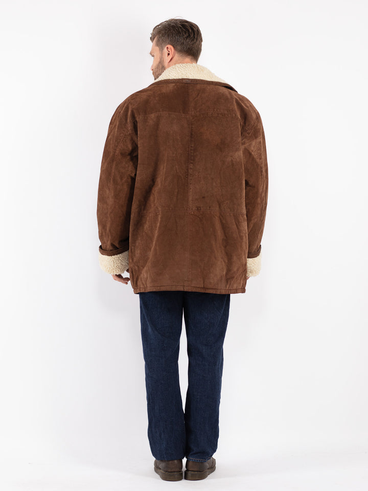 Vintage 90's Men Suede Sherpa Coat in Brown