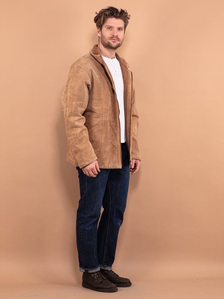 Vintage 90's Men Suede Sherpa Jacket in Beige - NorthernGrip