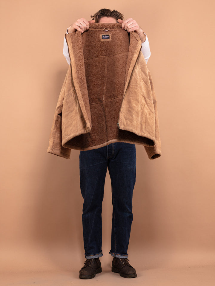 Vintage 90's Men Suede Sherpa Jacket in Beige - NorthernGrip