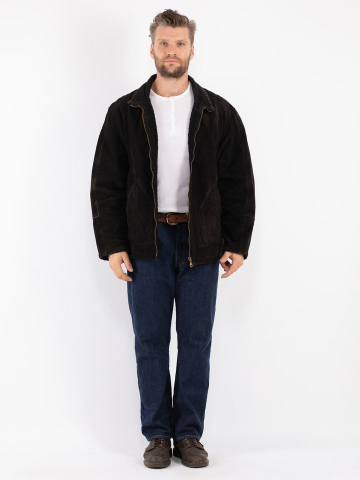 Vintage 90's Men Suede Sherpa Jacket in Black