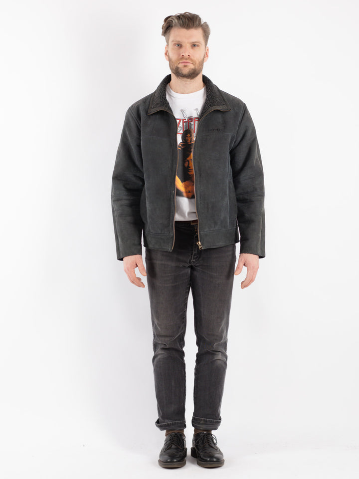 Vintage 90's Men Suede Sherpa Jacket in Gray
