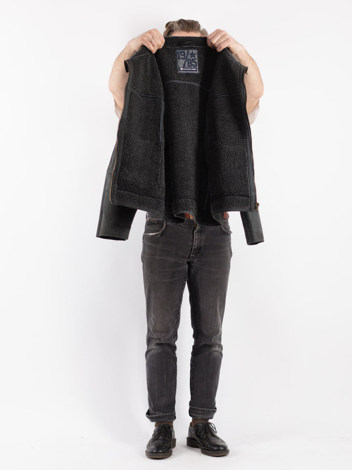 Vintage 90's Men Suede Sherpa Jacket in Gray