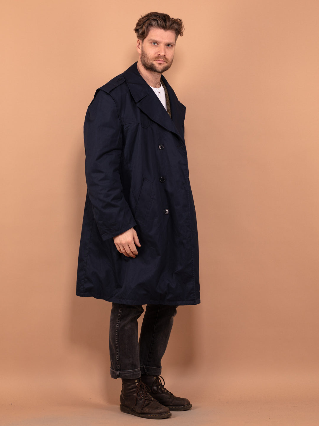 Vintage 90's Men Trench Coat in Blue - NorthernGrip
