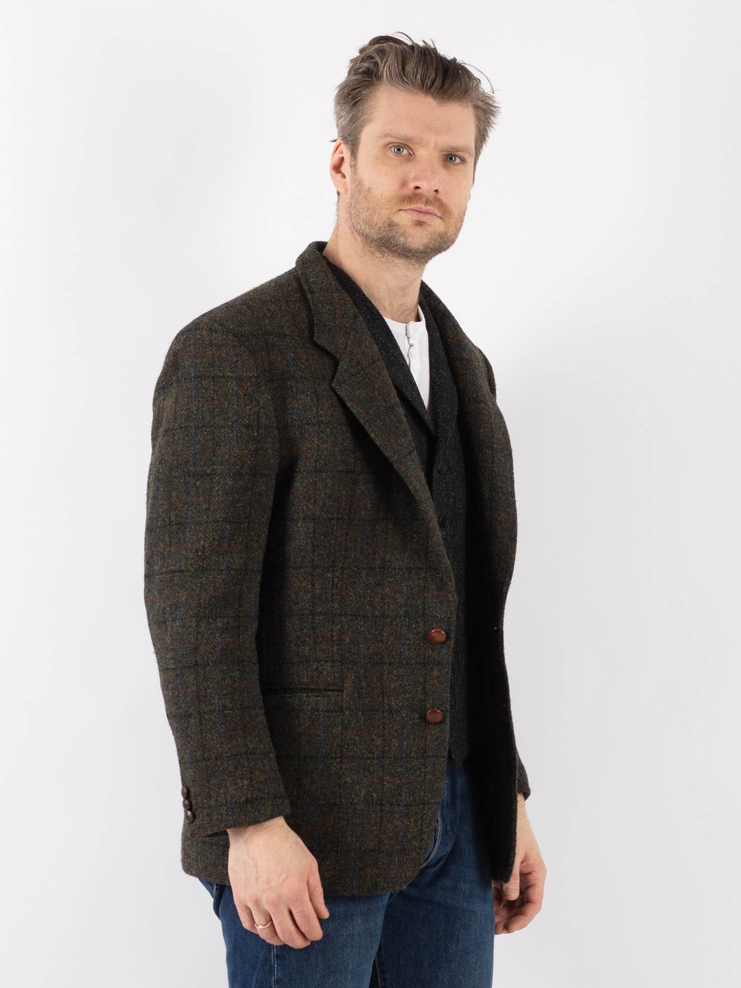Vintage 90's Men Harris Tweed Jacket in GreenZ1200