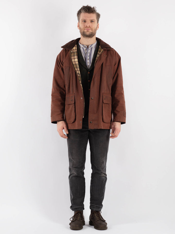 Vintage 90's Men Waxed Canvas Jacket in Brown - NorthernGrip
