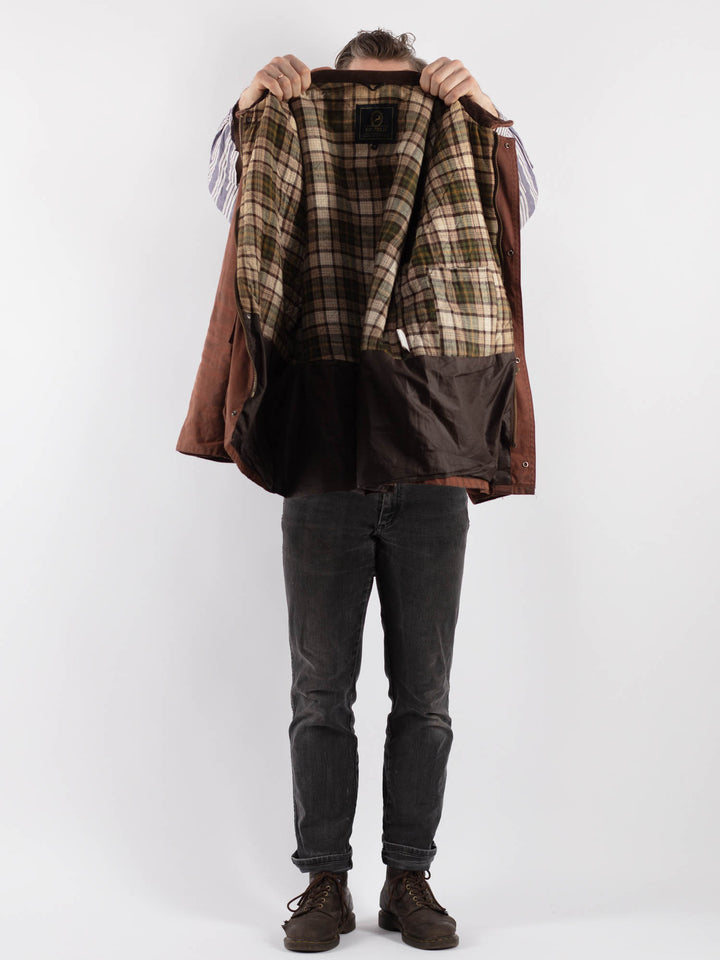 Vintage 90's Men Waxed Canvas Jacket in Brown - NorthernGrip