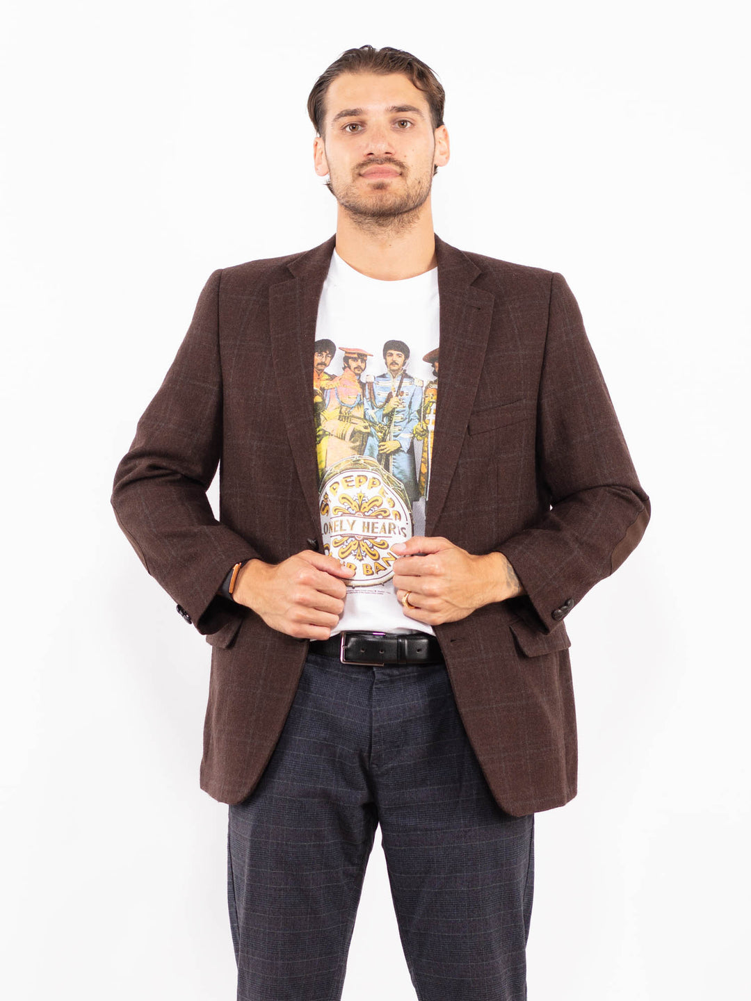 Vintage 90's Men Wool Blazer Jacket in BrownZ2201