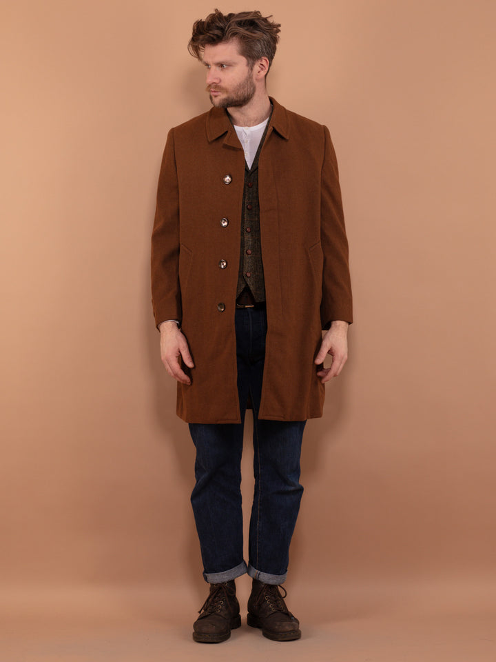Vintage 90's Men Wool Blend Coat in Brown - NorthernGrip