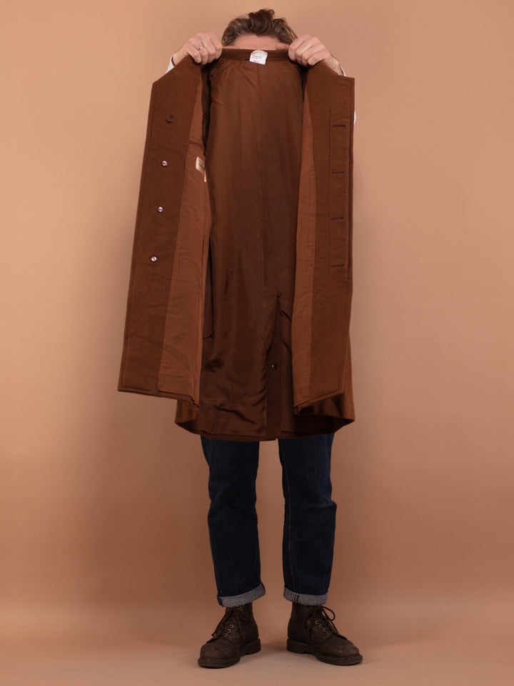 Vintage 90's Men Wool Blend Coat in Brown - NorthernGrip