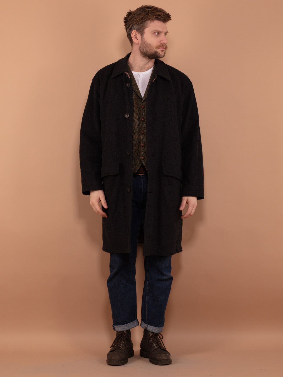 Vintage 90's Men Wool Blend Coat in Dark Gray - NorthernGrip