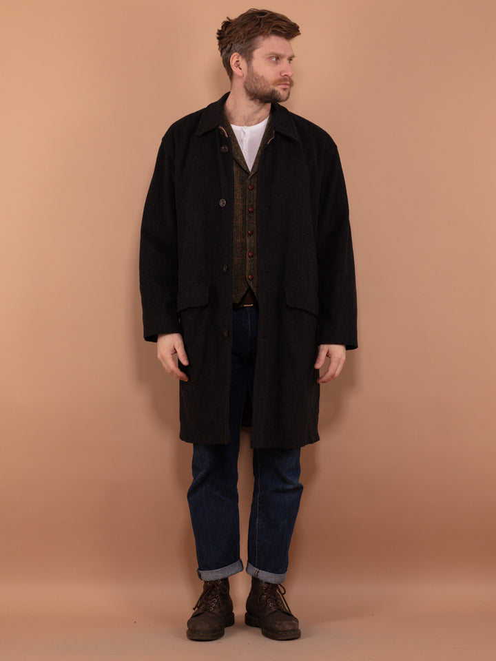 Vintage 90's Men Wool Blend Coat in Dark Gray - NorthernGrip