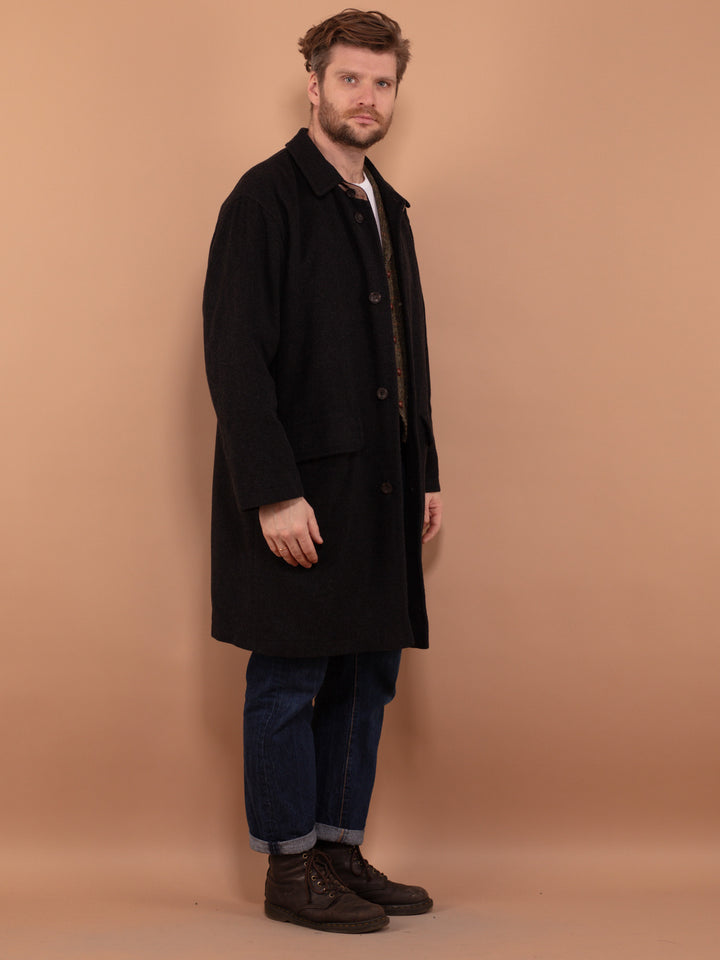 Vintage 90's Men Wool Blend Coat in Dark Gray - NorthernGrip