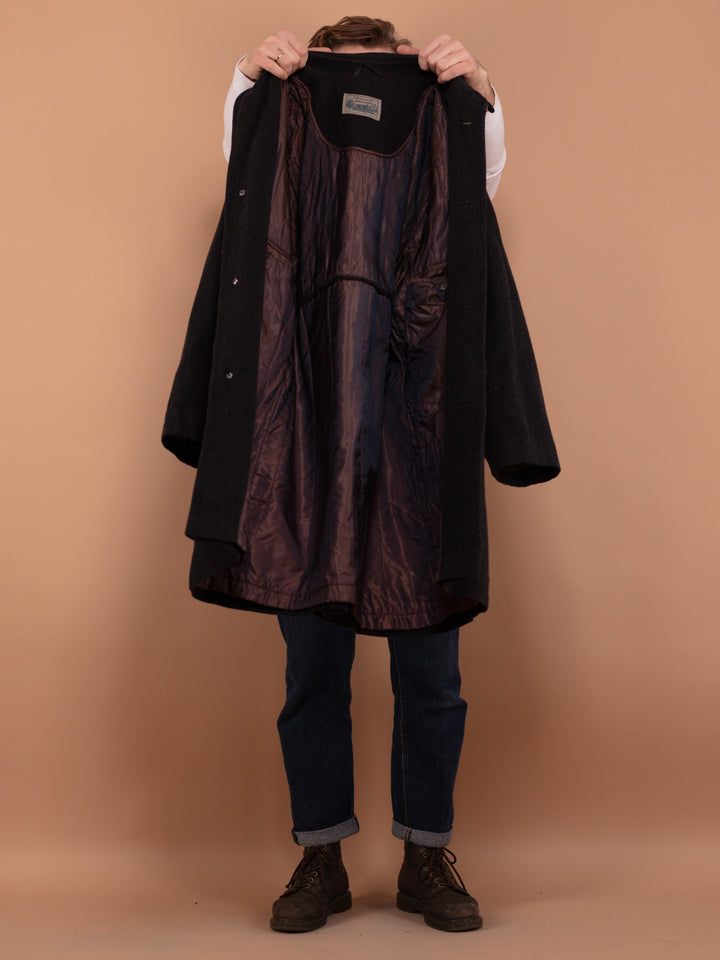 Vintage 90's Men Wool Blend Coat in Dark Gray - NorthernGrip